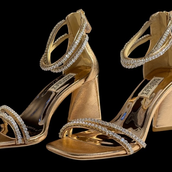 Badgley Mischka Shoes - Badgley Mischka Lillie Crystal Dual-Strapped Block Heels in Champagne,VARIETY